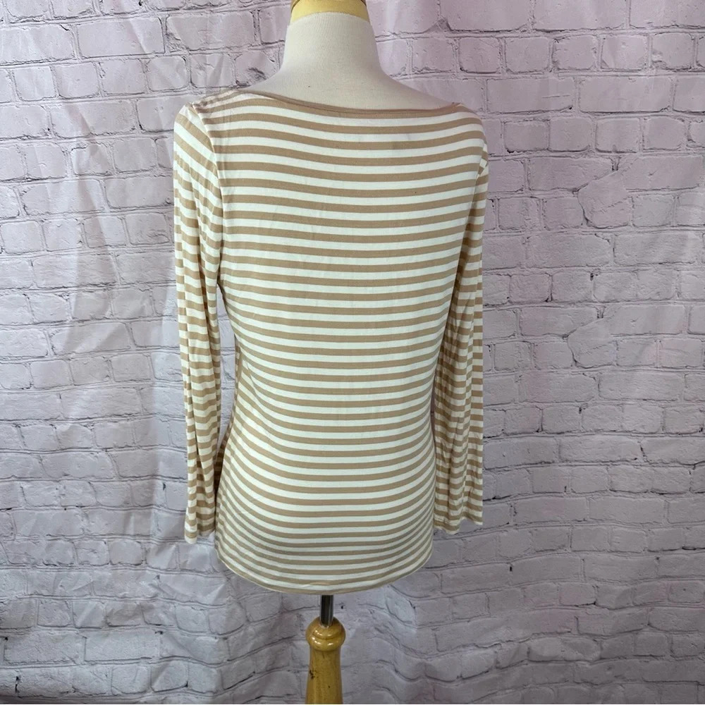 white house black market WHBM striped tee tunic women M neutral minimalist layer - Picture 4 of 10